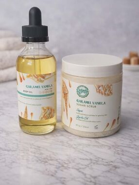 Dill Picky Aminnah Caramel Vanilla Sugar Scrub & Body Oil - White